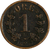 Norway Oscar II Bronze 1877 1 Ore BETTER DATE VF Condition KM# 352 (18 057)