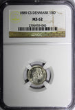 Denmark Christian IX Silver 1889 CS 10 Ore NGC MS62 KM# 795.1 (045)