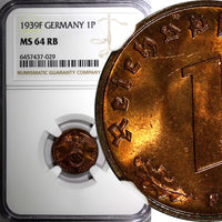 Germany-Third Reich Bronze 1939 F 1 Reichspfennig NGC MS64 RB KM# 89 (029)