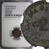 Mexico-Revolutionary PUEBLA  TETELA 1915 2 Centavos NGC MS62 BN KM# 759 (17)