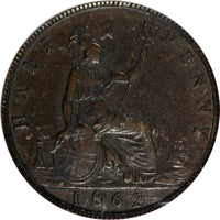 Great Britain Victoria Bronze 1862 1/2 Penny ICG VF35 KM# 748.2