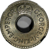 Fiji George VI Copper-Nickel 1941 1/2 Penny NGC MS64 Mintage-96,000 KM# 14 (023)