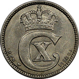 Denmark Christian X 1920 HCN; GJ 25 Ore FIRST DATE TYPE AU-Unc KM# 815.2a