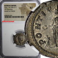 ROMAN EMPIRE Geta AD 209-211 AR Denarius as Caesar  NGC XF. Genius at Altar (01)