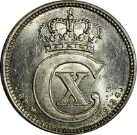 Denmark .Christian X Silver 1913 VBP GJ 25 Ore Ch.UNC KM# 815.1 (15016)