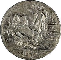 Italy Vittorio Emanuele III Silver 1909 R 1 Lira SCARCE DATE KM# 45 (351)