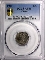 Canada Edward VII Silver 1907 10 Cents PCGS AU55 KM# 10 (365)