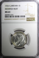 Great Britain George V Silver 1926 1 Shilling NGC MS63 MODIFIED BUST KM# 829 (0)
