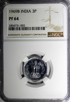 India-Republic Aluminum PROOF 1969 B 3 Paise NGC PF64 KM# 14.2 (002)