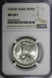 India-British George VI Silver 1942 (B) Rupee NGC MS62+ Mint Luster KM# 556 (35)