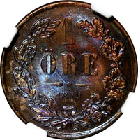 SWEDEN Carl XV Adolf Bronze 1870 1 ORE NGC MS63 RB RED-BROWN KM#705 (002)