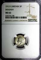 GREAT BRITAIN George V Silver 1912 3 Pence MAUNDY NGC MS62 KM# 813