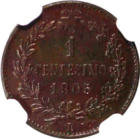 Italy Vittorio Emanuele III Bronze 1905 R 1 Centesimo NGC AU58 BN KM# 35 (131)