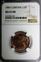 Great Britain Victoria (1837-1901) Bronze 1886 1/2 Penny NGC MS63 RB KM# 754 (0)