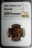 Great Britain Victoria (1837-1901) Bronze 1886 1/2 Penny NGC MS63 RB KM# 754 (0)
