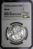 MEXICO Jose Morelos Silver 1965 Mo 1 Peso NGC MS65 KM# 459 (005)