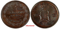 Sweden Oscar I Copper 1847 1/3 Skilling Mintage-783,000 UNC  Toned KM# 657 (867)