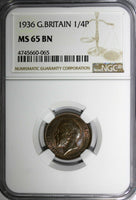 Great Britain George V (1910-1936) 1936 Farthing NGC MS65 BN LAST DATE  KM# 825