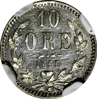 Sweden Oscar I (1844-1859) Silver 1855 G 10 Ore NGC AU58 Short Beard KM# 683 (3)