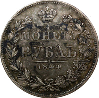 Russia Nicholas I Silver 1844 MW Rouble XF Toned Warsaw Mint C# 168.2 (9908)