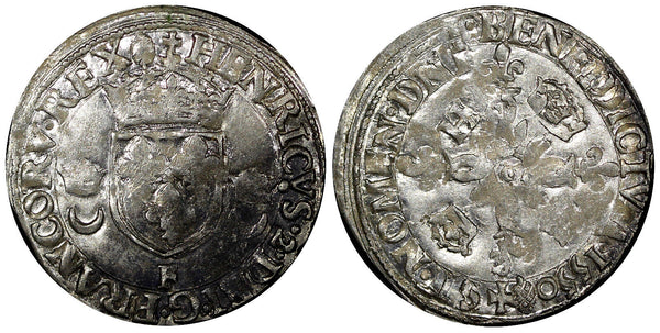 France Henry II Silver 1550 F 12 Deniers/1 Douzain Angers Mint  26mm Dup-997 (5)