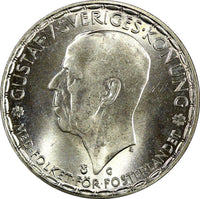 Sweden Gustaf V Silver 1942 G 1 Krona GEM BU  25mm KM# 814 (22 111)