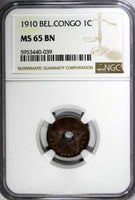 Belgian Congo Copper 1910 1 Centime NGC MS65 BN TOP GRADED BY NGC KM# 15 (039)