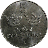 Sweden Gustaf V Iron 1949 5 Öre GEM BU COIN KM# 812 (21 941)