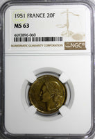 France Aluminum-Bronze 1951 20 Francs NGC MS63 KM# 917.1