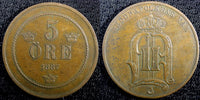 SWEDEN Oscar II (1872-1907) Bronze 1887 5 ORE Mintage-250,641 KM# 736 (22 965)