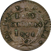 Haiti Copper 1841 / AN38 2 Centimes KM# A22 (21 053)