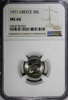 Greece Constantine II Copper-Nickel 1971 50 Lepta NGC MS66 KM# 97.1 (033)