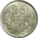 Sweden Gustaf V Silver 1927 W  25 Öre UNC  KM# 785 (22 055)