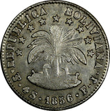 Bolivia Simon Bolivar Silver 1856 PTS FJ 4 Soles XF KM# 123.2 (17 375)