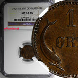 Denmark Bronze 1904 9/8 VBP 1 Ore NGC MS62 BN OVERDATE TOP GRADED KM# 792.2 (12)