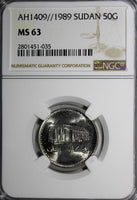 SUDAN AH1409//1989 50 Ghirsh Central bank NGC MS63 TOP GRADED BY NGC KM# 109