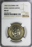 Colombia Jorge Eliecer Gaitan 1965 50 Centavos NGC MS67 TOP GRADED KM# 225 (010)