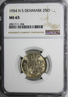 DENMARK Frederik IX 1954 N S  25 Ore NGC MS65 LIGHT TONING 23mm KM# 842.1