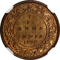 India-British George V Bronze 1928 (C) 1/12 Anna NGC MS66 RB TOP GRADE KM#509(4)