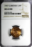 Great Britain George VI Bronze 1947 Farthing NGC MS63 RB KM# 843