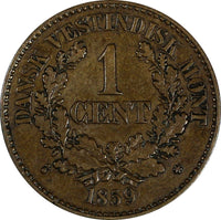 Danish West Indies Frederik VII Bronze 1859 1 Cent Brown Mint-216,000 KM# 63(9)