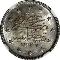 Turkey Mehmed V Silver AH1327//3 (1911) 2 Kurush NGC MS64 Toned KM# 749 (002)