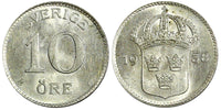 SWEDEN Gustaf V Silver 1938 G 10 Öre UNC KM# 780 (22 134)