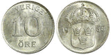 SWEDEN Gustaf V Silver 1938 G 10 Öre UNC KM# 780 (22 134)