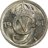 Sweden Gustaf V Nickel-Bronze 1941 G 25 Öre GEM BU  KM# 798 (22 035)