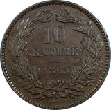 Luxembourg William III Bronze 1865A 10 Centimes XF Condition KM# 23.2 Brown