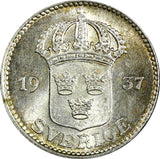Sweden Gustaf V Silver 1937 G 25 Öre Small "G" Nice Toned KM# 785 (22 149)