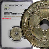 Belgian Congo Albert I 1911 10 Centimes NGC MS65 GEM BU  KM# 18 (008)