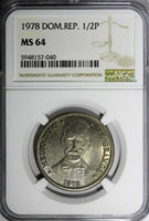 Dominican Republic Copper-Nickel 1978 1/2 Peso NGC MS64 Mintage-296,000 KM#52(0)