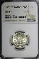 Sweden Oscar II Silver 1906 EB 50 Öre NGC MS61 Mintage-319,452 KM# 771 (048)